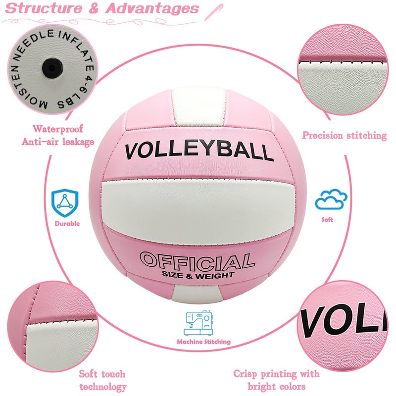 Stavanicen Volleyball Official Size 5 for Indoor Outdoor, Soft Touch Volleyballs for Adults Beach Pool Game Gym Training Play Pool, Durable Design (Pink & White) - Image 4
