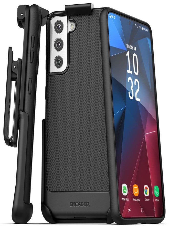 Encased Designed for Samsung Galaxy S21 Belt Clip Case (Thin Armor) Slim Grip Phone Cover with Holster - Black (S21) - Image 1