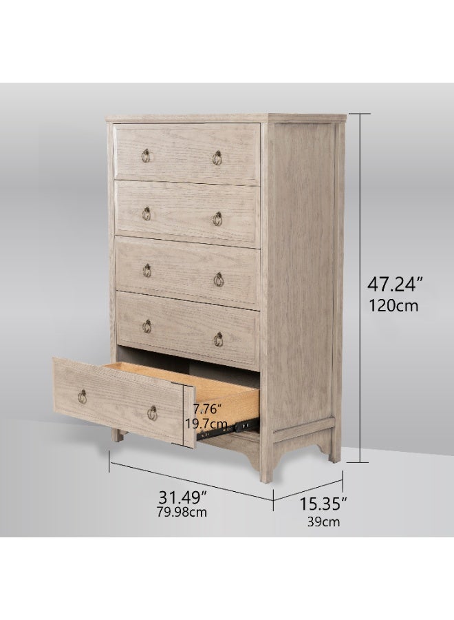 DOOHWAN Solid Wood Dresser for Bedroom- Natural Wood Veneers & Water Based Paint Finished- Vintage Chests of Drawers, 5 Drawer Tall Dresser - Image 3