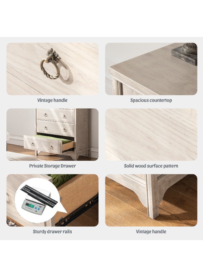 DOOHWAN Solid Wood Dresser for Bedroom- Natural Wood Veneers & Water Based Paint Finished- Vintage Chests of Drawers, 5 Drawer Tall Dresser - Image 4