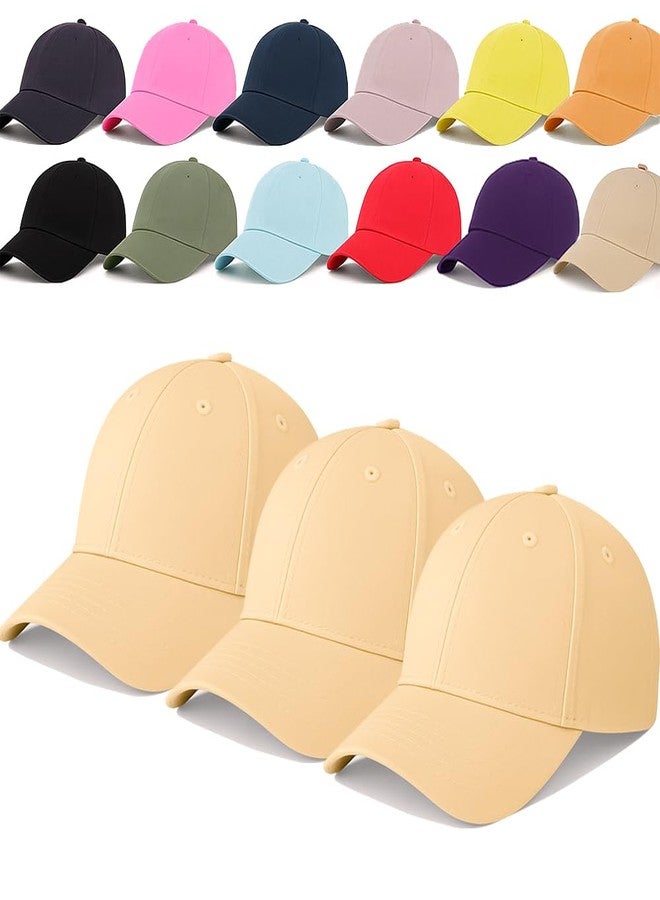 ENCIGER Unisex Adjustable Baseball Cap Pack of 3 - Solid Color Cotton Caps for Men & Women - Breathable Lightweight Headwear for Outdoor, Travel, Gym, Casual Wear (Beige) - Image 1