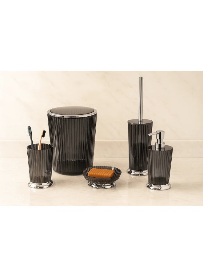 Primanova Bathroom Accessory Set 5-Piece Acrylic with Chrome Finish – Waste Bin 5 Liter, Toilet Brush, Soap Dispenser, Tumbler & Soap Dish (Transparent Black) - Image 2
