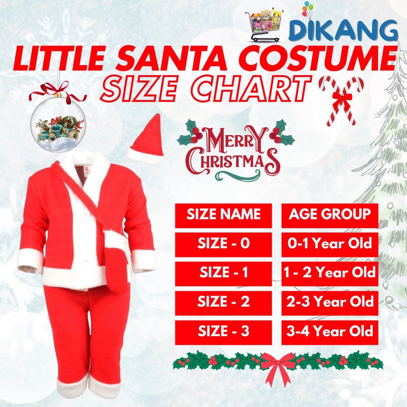 DIKANG Santa Claus Dress for Kids - Unisex | Premium Santa Claus Christmas Dress for Baby Boys and Girls | Santa Costume Set for Kids with Jacket, Pant, Cap and Pouch for Christmas Party - Image 3