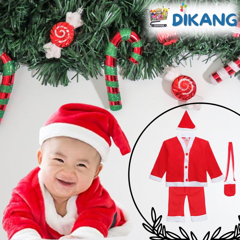 DIKANG Santa Claus Dress for Kids - Unisex | Premium Santa Claus Christmas Dress for Baby Boys and Girls | Santa Costume Set for Kids with Jacket, Pant, Cap and Pouch for Christmas Party - Image 5