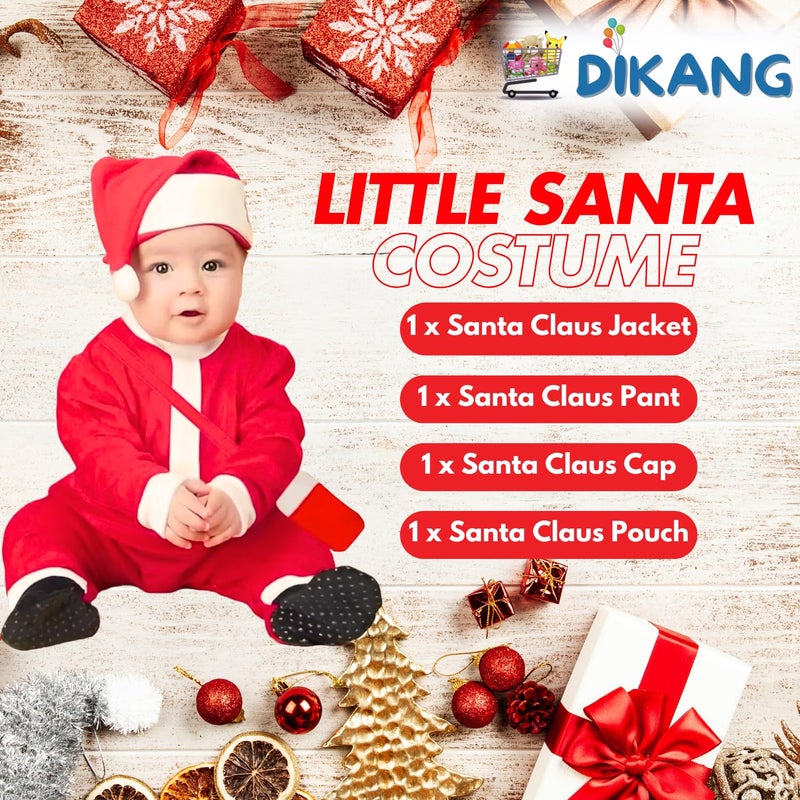 DIKANG Santa Claus Dress for Kids - Unisex | Premium Santa Claus Christmas Dress for Baby Boys and Girls | Santa Costume Set for Kids with Jacket, Pant, Cap and Pouch for Christmas Party - Image 2