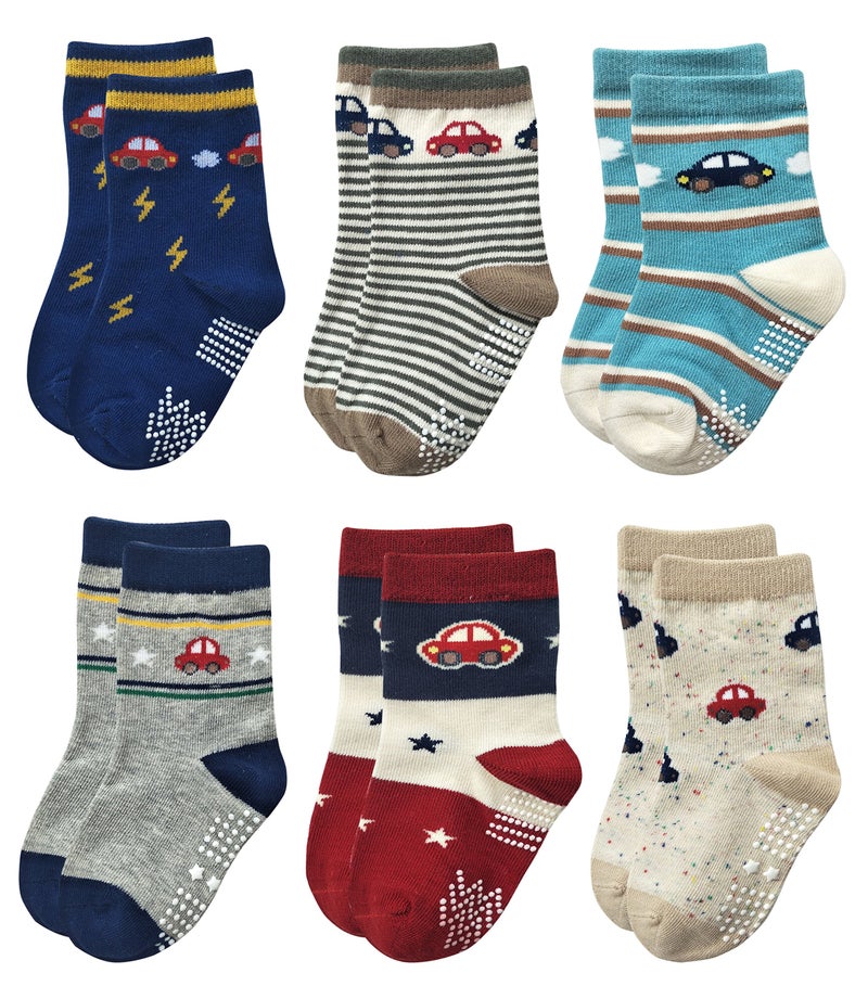 RATIVE RATIVE Non Skid Anti Slip Slipper Cotton Crew Socks With Grips for Baby Toddlers Kids Boys 612 Months6pairsRB712 