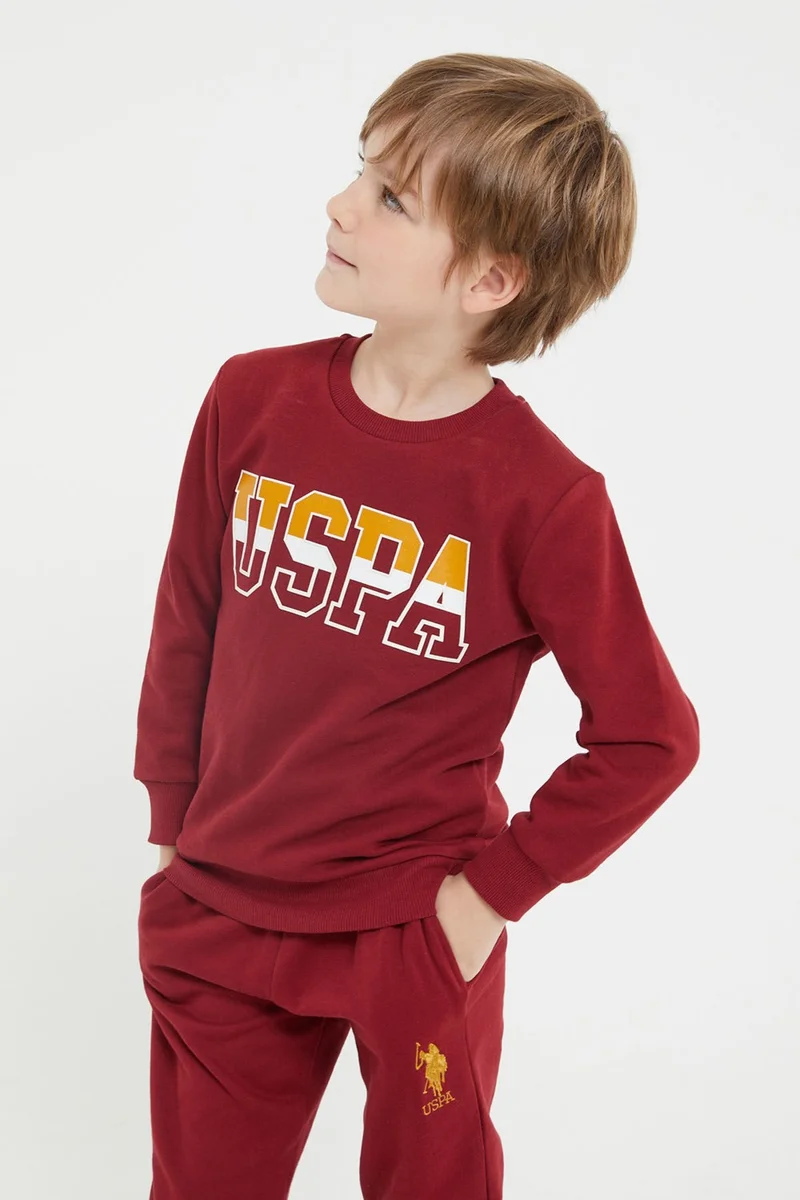 U.S. Polo Assn. BASE. Polo Assn. Base. Polo Assn Licensed Claret Red Boys Crew Neck Tracksuit Suit