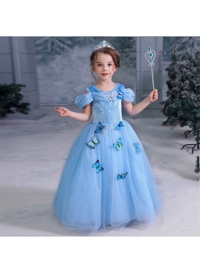 عالم البالونات طقم فستان تنكري رائع للأميرات مع مجموعة إكسسوارات - فستان الأميرة صوفيا وأورورا وسندريلا مع مجموعة إكسسوارات، فستان أزرق أنيق بأكمام منتفخة. - Image 4