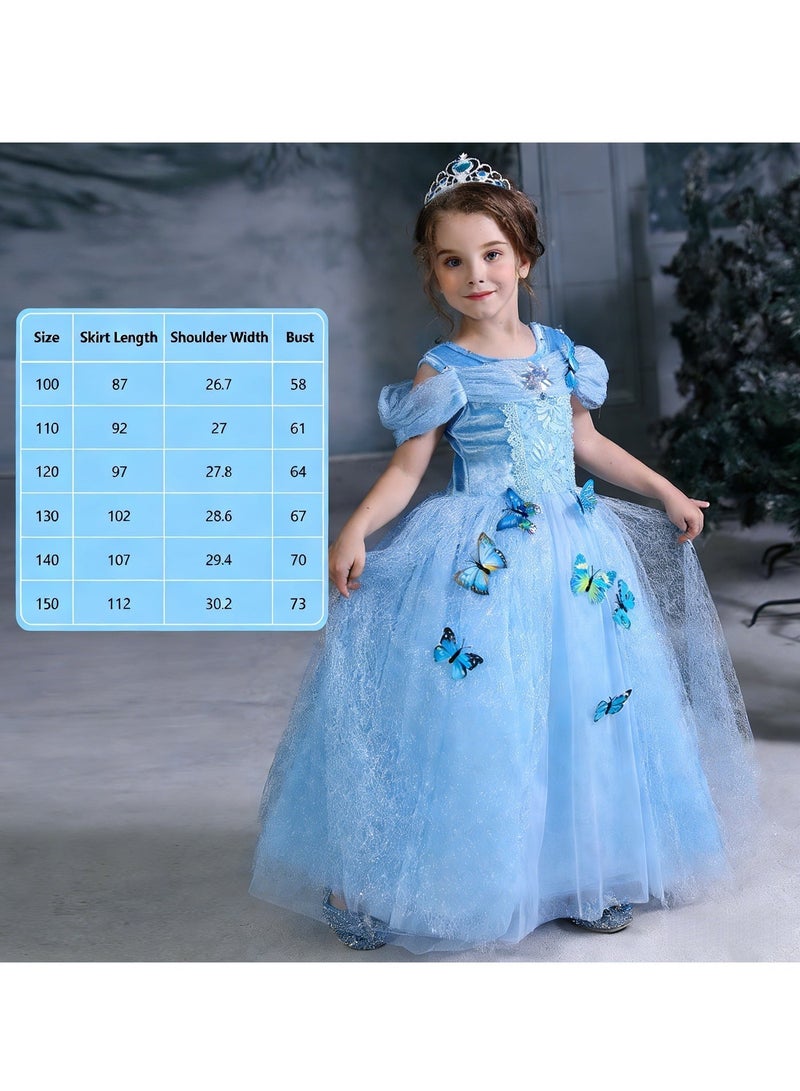 عالم البالونات طقم فستان تنكري رائع للأميرات مع مجموعة إكسسوارات - فستان الأميرة صوفيا وأورورا وسندريلا مع مجموعة إكسسوارات، فستان أزرق أنيق بأكمام منتفخة. - Image 5