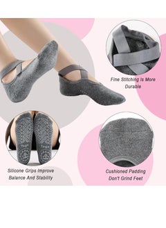 Necomi 3 Pairs Yoga Socks，Non-Slip Cotton Socks for Pilates Pure Barre Ballet Dance Socks Barefoot Workout Socks（Pink，Black，Grey）  - Image 2