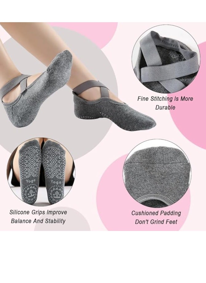 Necomi 3 Pairs Yoga Socks，Non-Slip Cotton Socks for Pilates Pure Barre Ballet Dance Socks Barefoot Workout Socks（Pink，Black，Grey）  - Image 2