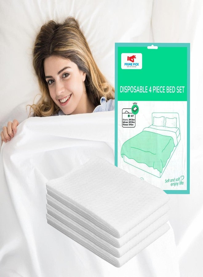 Prime Pick Comfort Stay Bed Sheet Set Cotton Disposable Fitted Bedsheet with Quilt Cover and Pillowcase 250 TC Travel Hotel Hospital Use White 4 Piece Set - Image 1
