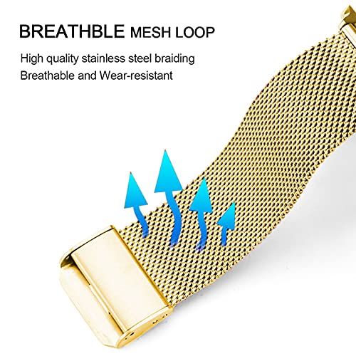 DEALELE Bands Compatible with Huawei Watch GT5 Pro 42mm / GT5 / GT4 41mm / Fossil Q Venture Gen 4/3 / Women's Gen 5E 42mm / Women's Gen 6, 18mm Stainless Steel Metal Mesh Replacement Strap, Gold - Image 3
