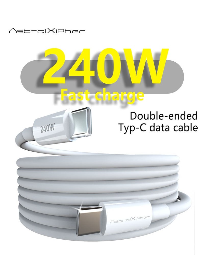 Astralxipher Original 240W USB C Fast Charging Cable, Type C to Type C [1m/2m] - White ABS Braided for iPhone 15/16 Pro Max, Samsung S25 Ultra, MacBook, iPad, Power Bank & Android Phones - Image 1