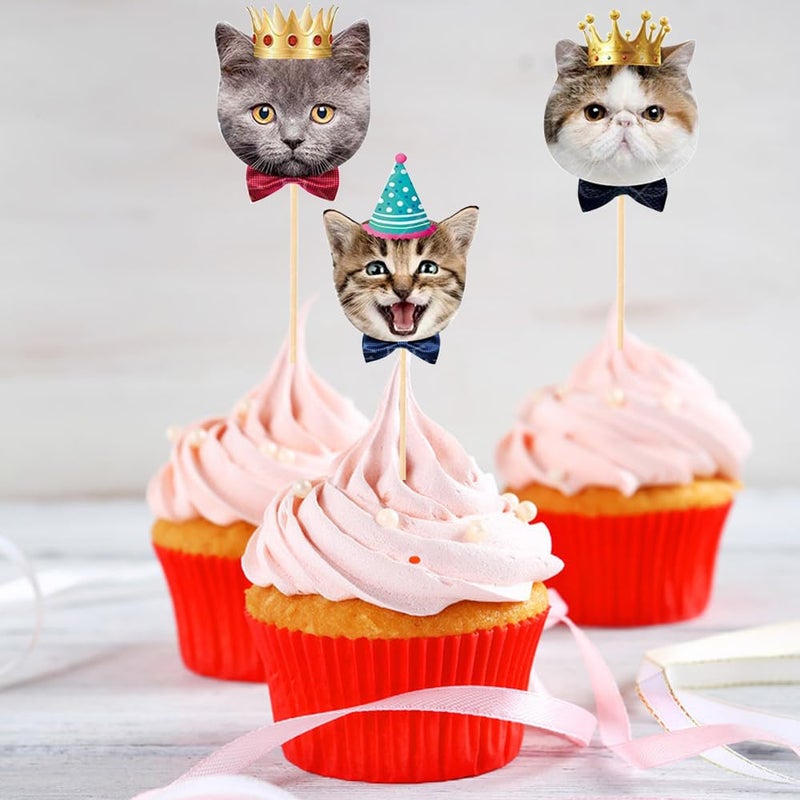 SAMOKA Pet Cat Cupcake Toppers,24 PCS Cats Cake Topper,Cat Birthday Decorations,Cat Party Decorations - Image 5