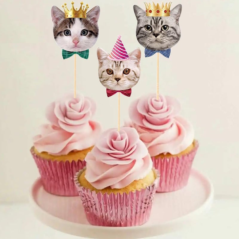 SAMOKA Pet Cat Cupcake Toppers,24 PCS Cats Cake Topper,Cat Birthday Decorations,Cat Party Decorations - Image 3