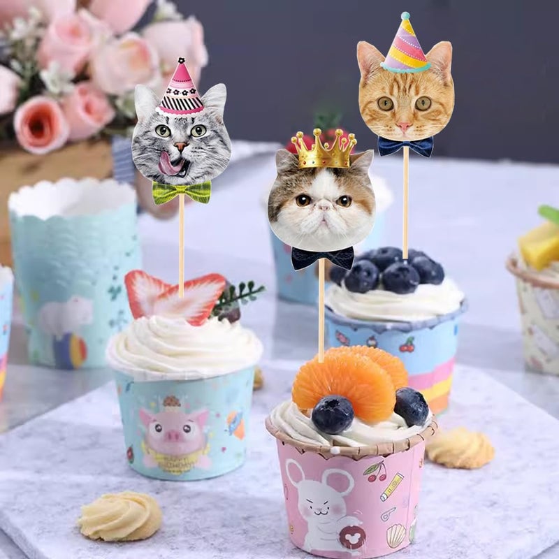 SAMOKA Pet Cat Cupcake Toppers,24 PCS Cats Cake Topper,Cat Birthday Decorations,Cat Party Decorations - Image 4