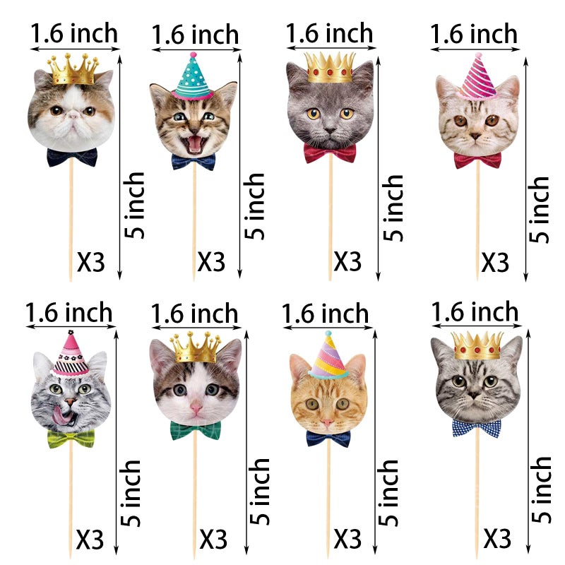 SAMOKA Pet Cat Cupcake Toppers,24 PCS Cats Cake Topper,Cat Birthday Decorations,Cat Party Decorations - Image 2