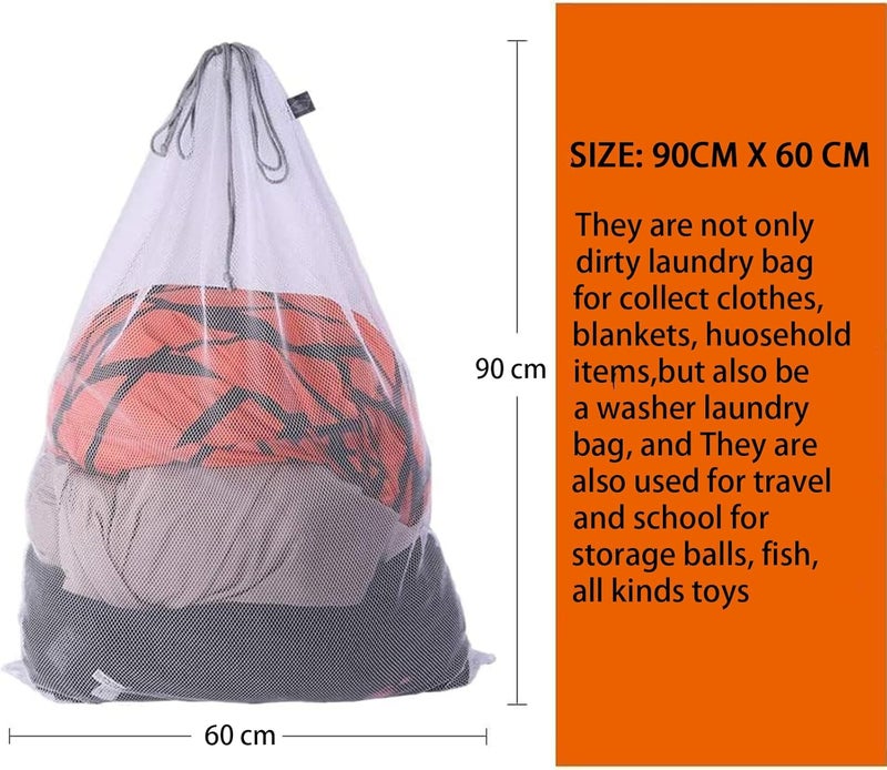 Kimmama XL Large Mesh Laundry, Heavy Duty Big Hole Coarse Mesh Bag with Drawstring Strap,24 x 36" White Travel Storage Bag for Clothes,Camping,Laundromat,Dorm,College,Carrying - Image 2