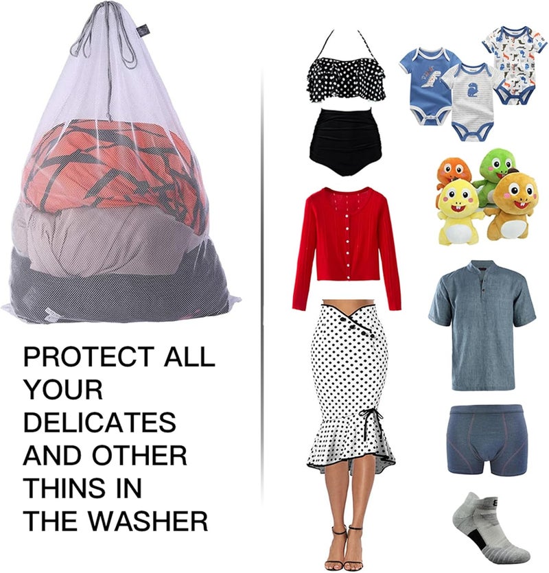 Kimmama XL Large Mesh Laundry, Heavy Duty Big Hole Coarse Mesh Bag with Drawstring Strap,24 x 36" White Travel Storage Bag for Clothes,Camping,Laundromat,Dorm,College,Carrying - Image 3