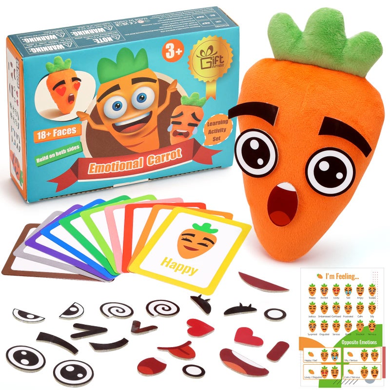 GiftAmaz Social Emotional Learning Toys Big Feelings Carrot Social Emotional Games for Kids 26 Facial Expressions 10 Educational Flashcard Preschool Learning Activities Birthday for Kid 36 - Image 3