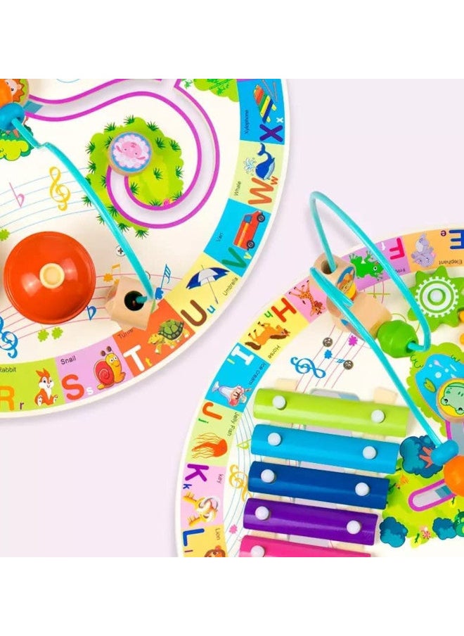 Cordova Wooden activity table – 5-in-1 Montessori toy with bead maze, xylophone, gears, and clock for toddlers 1-3 years  - Image 3