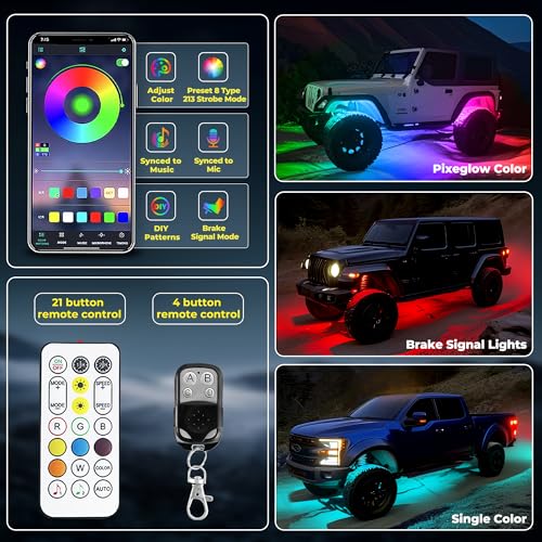 Auto Buero 16 Pods 336 LEDs 5 Sides RGB Rock Lights, App/Remote Control Rock Lights for Trucks, Waterproof Multi-Color Bright Underglow Kits with Music Mode, Compatible with 12V Jeep UTV SUV ATV Golf RZR - Image 3