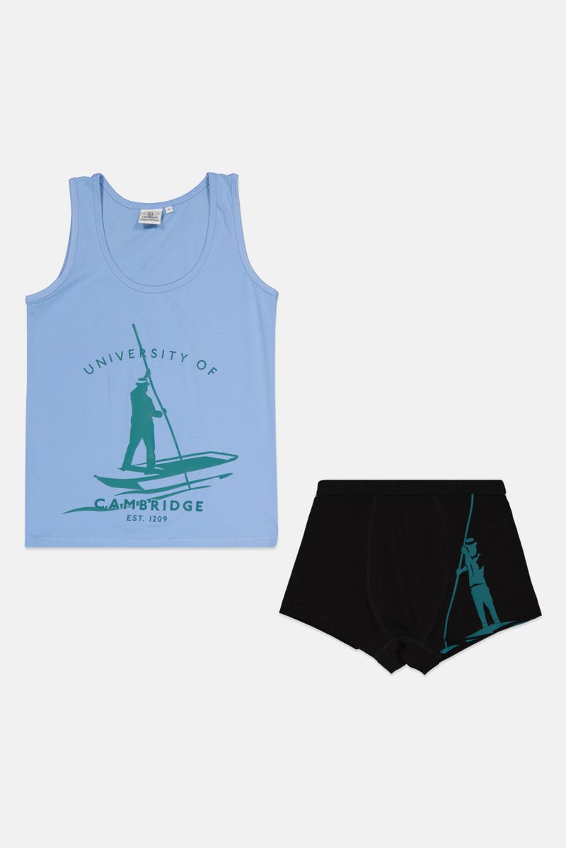 University Of Cambridge Kids Boy 2 Pieces  Brand Logo Vest And Underwear, Sky Blue  - Image 1