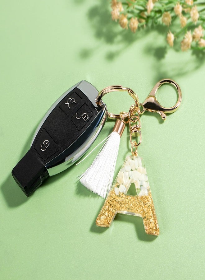 Suweibuke Cute Beige Key Chains for Women Girls, Initial Letter Keychains with White Tassel, Charms for Key Handbags Backpacks (A) - Image 3