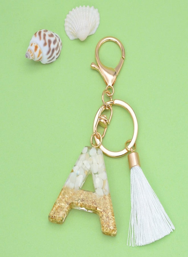 Suweibuke Cute Beige Key Chains for Women Girls, Initial Letter Keychains with White Tassel, Charms for Key Handbags Backpacks (A) - Image 2