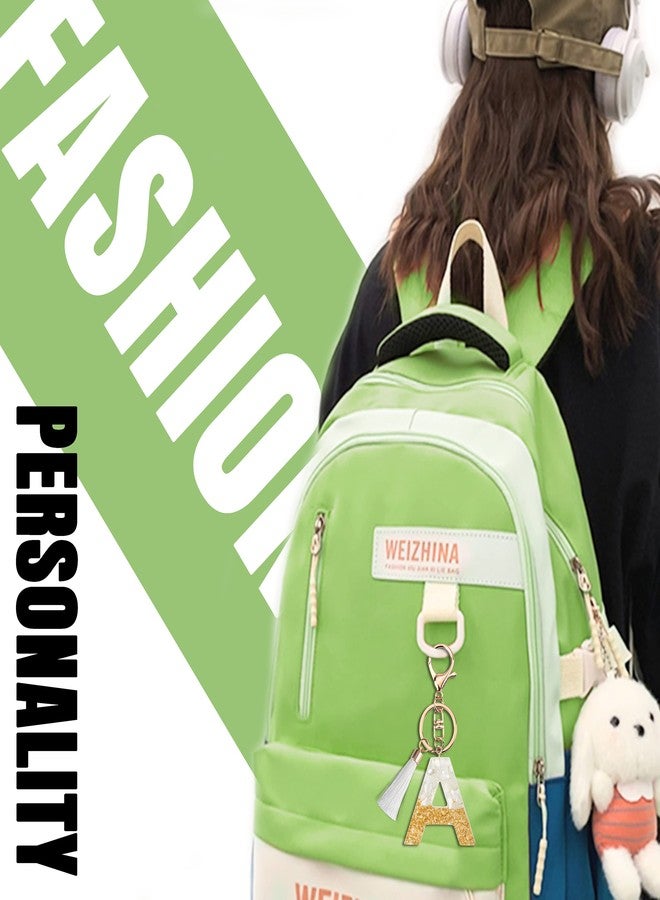 Suweibuke Cute Beige Key Chains for Women Girls, Initial Letter Keychains with White Tassel, Charms for Key Handbags Backpacks (A) - Image 5
