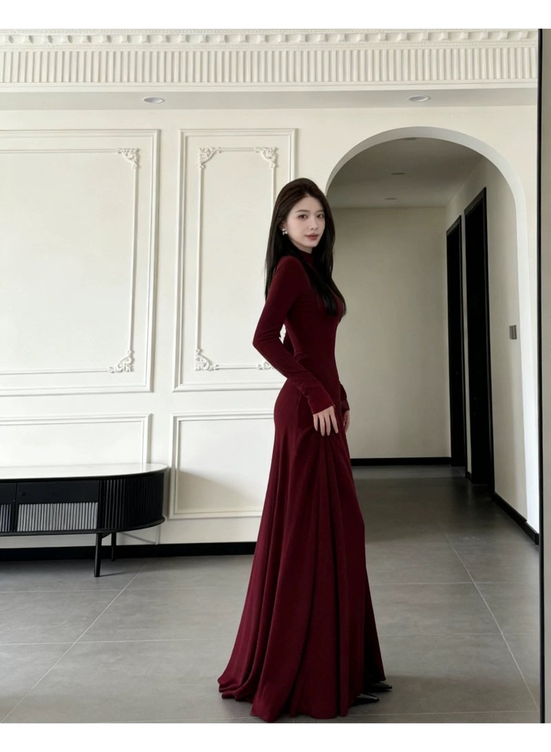 Women's Turtleneck Long Sleeve Knit Maxi Dress Slim Fit Evening Gown - Image 1