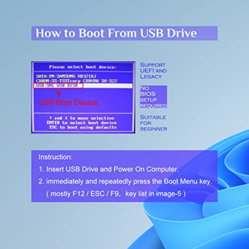 32 جيجابايت - نظام التشغيل Windows 1011 القابل للتشغيل، برنامج تشغيل USB 3.2Gen لإعادة تثبيت Windows، إعادة تعيين كلمة المرور، دعم UEFI وLegacy، متوافق مع جميع العلامات التجارية - Image 5