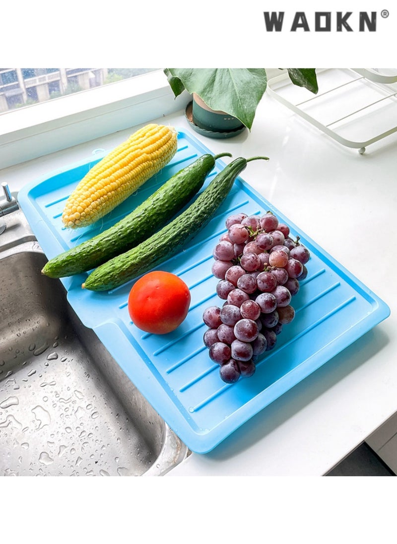 WAOKN - Multifunctional large kitchen drain tray fruit and vegetable plastic drain tray rectangular bowl and chopsticks tableware drain rack（White） - Image 1