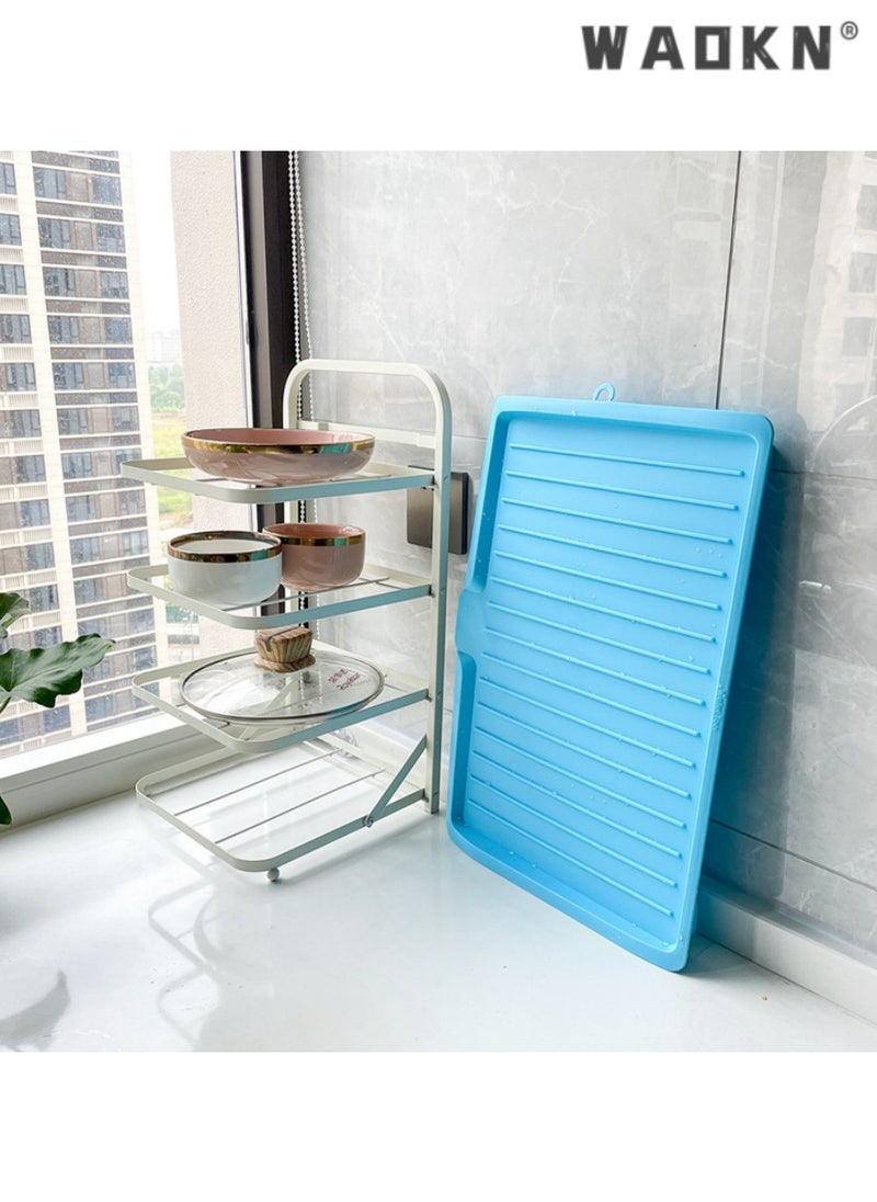 WAOKN - Multifunctional large kitchen drain tray fruit and vegetable plastic drain tray rectangular bowl and chopsticks tableware drain rack（White） - Image 1