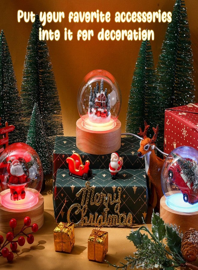 Irenare 12 Pcs 3.9 Inch DIY Snow Globe Kit, 6 Make Your Own Snow Globe Craft with 6 LED Light Wooden Base Clear Plastic Dome for Christmas Decor Keepsake Gift Plant Terrarium Display(Colorful Base) - Image 4