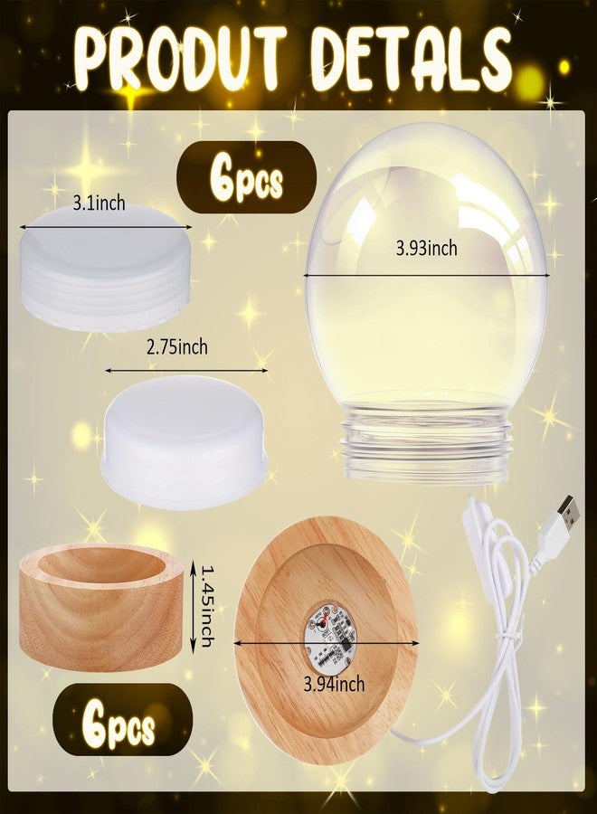 Irenare 12 Pcs 3.9 Inch DIY Snow Globe Kit, 6 Make Your Own Snow Globe Craft with 6 LED Light Wooden Base Clear Plastic Dome for Christmas Decor Keepsake Gift Plant Terrarium Display(Colorful Base) - Image 2