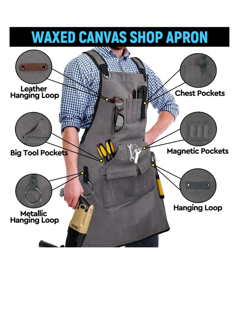 Bukela - Woodworking Aprons for Men with 9 Tool Pockets, Waxed Canvas Shop Work Apron, Heavy Duty Wood Working Apron, for Carpenters Woodworkers, A Perfect Gifts for Men, Adjustable Size S to XXL - Image 1