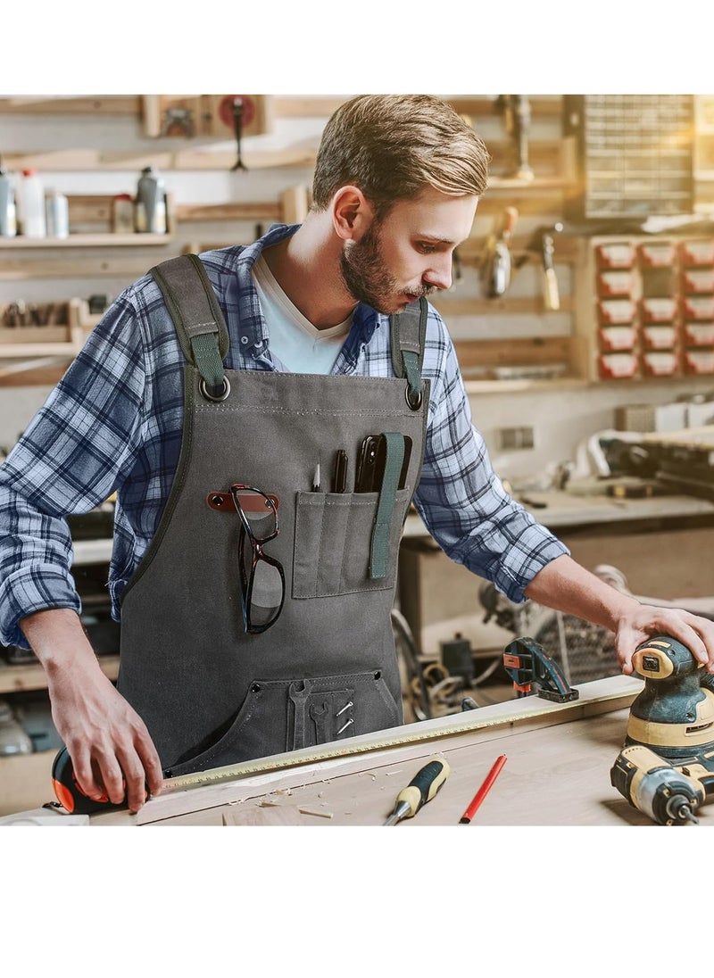 Bukela - Woodworking Aprons for Men with 9 Tool Pockets, Waxed Canvas Shop Work Apron, Heavy Duty Wood Working Apron, for Carpenters Woodworkers, A Perfect Gifts for Men, Adjustable Size S to XXL - Image 1