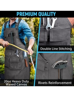 Bukela Woodworking Aprons for Men with 9 Tool Pockets, Waxed Canvas Shop Work Apron, Heavy Duty Wood Working Apron, for Carpenters Woodworkers, A Perfect Gifts for Men, Adjustable Size S to XXL  - Image 5