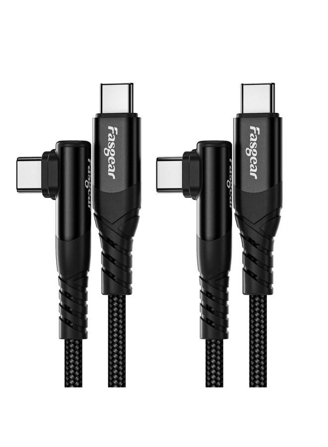 Fasgear USB C to USB C Cable - 2 Pack 3ft 60W USB 2.0 Type C Charger Fast Charging Braided Right Angle Compatible for Galaxy S22 S21 Mac-Book i-Pad Pro i-Pad Air (1m, Black) - Image 1