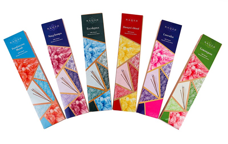 Naqsh Premium Hand Rolled Incense- Assorted 6x20 Mesmerizing Incense Sticks Including Lavender, Dragon's Blood, Frankincense Myrrh, Lemongrass, Eucalyptus, and Nagchampa - Image 4