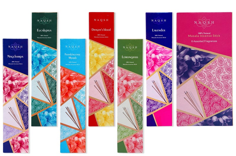 Naqsh Premium Hand Rolled Incense- Assorted 6x20 Mesmerizing Incense Sticks Including Lavender, Dragon's Blood, Frankincense Myrrh, Lemongrass, Eucalyptus, and Nagchampa - Image 2
