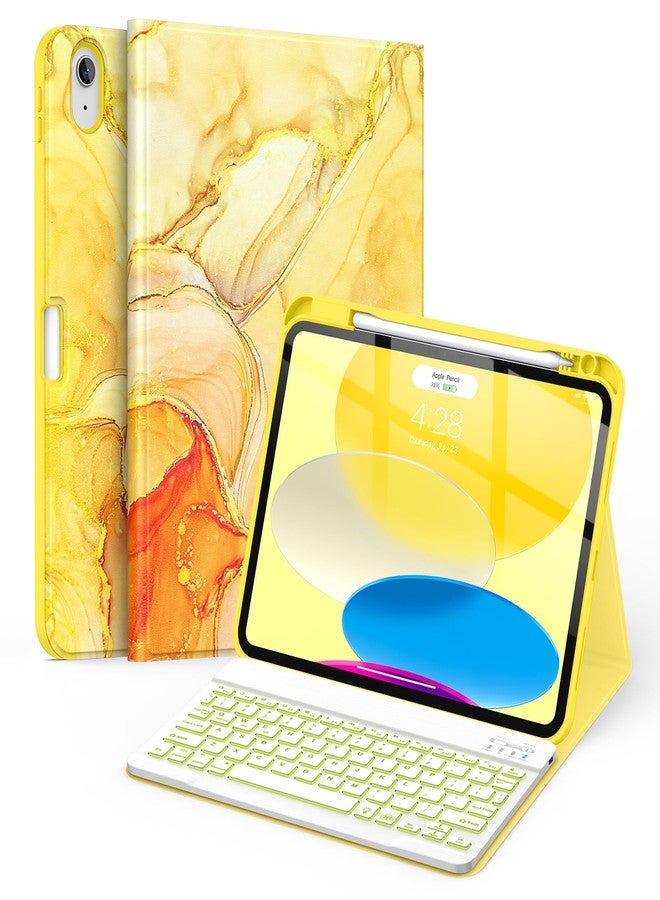 Soke for iPad (A16) 11th/10th Generation Case with Keyboard(2025/2022)-7 Color Backlight Wireless Detachable Folio Keyboard Cover with Built-in Pencil Holder for iPad 11/10.9 inch, Yellow Marble - Image 1