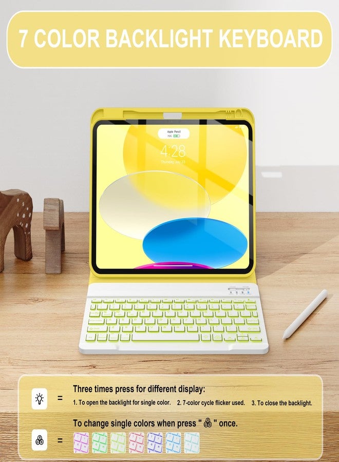 Soke for iPad (A16) 11th/10th Generation Case with Keyboard(2025/2022)-7 Color Backlight Wireless Detachable Folio Keyboard Cover with Built-in Pencil Holder for iPad 11/10.9 inch, Yellow Marble - Image 4