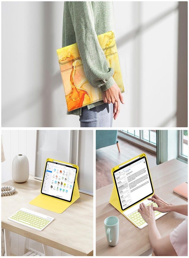 Soke for iPad (A16) 11th/10th Generation Case with Keyboard(2025/2022)-7 Color Backlight Wireless Detachable Folio Keyboard Cover with Built-in Pencil Holder for iPad 11/10.9 inch, Yellow Marble - Image 5