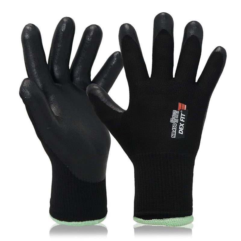 DEX FIT NR450 Warm Fleece Work Gloves, Comfortable and Stretchy Fit, Firm Grip, Thin & Lightweight, Durable Water-Based Nitrile Rubber Coated, Machine Washable (Large(1 Pair), Nr450 Double Black) - Image 1