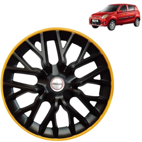 PRIGAN Alto 800 Black Yellow Wheel Cover 12", for Alto 800 (Set of 4 Pcs) (Press Fitting) Model- GT Line Black Yellow 12 - Image 1