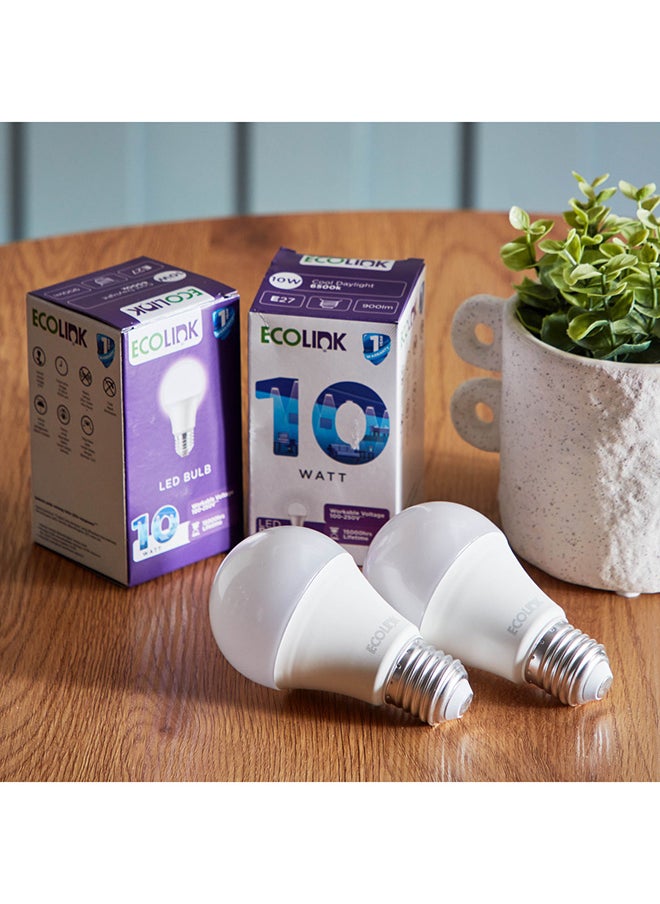 ECOLINK 10W E27 2-Piece Day Light LED Bulb Set 12.4 x 10.5 x 6 cm  - Image 1