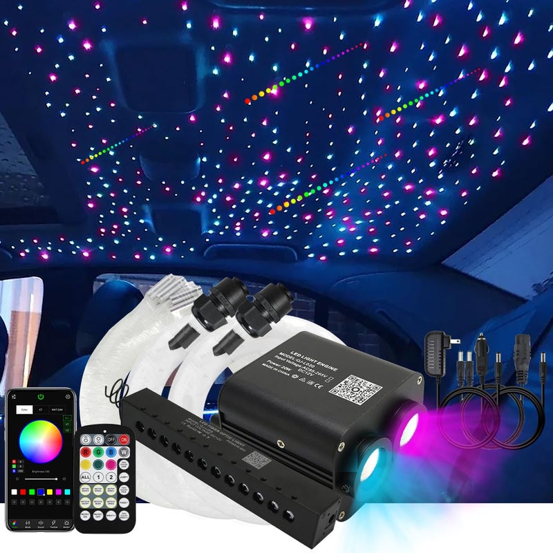 AKEPO 20W Dual Color Twinkle Fiber Optic Starlights Headliner Lights Kit DualHead Sound Activated APPRemote Control for CarHome Star Ceiling Light 900pcs 98ft3m Strands with Colorful Meteor - Image 2